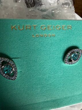 Kurt Geiger Teal Crystal Eye Stud Earrings